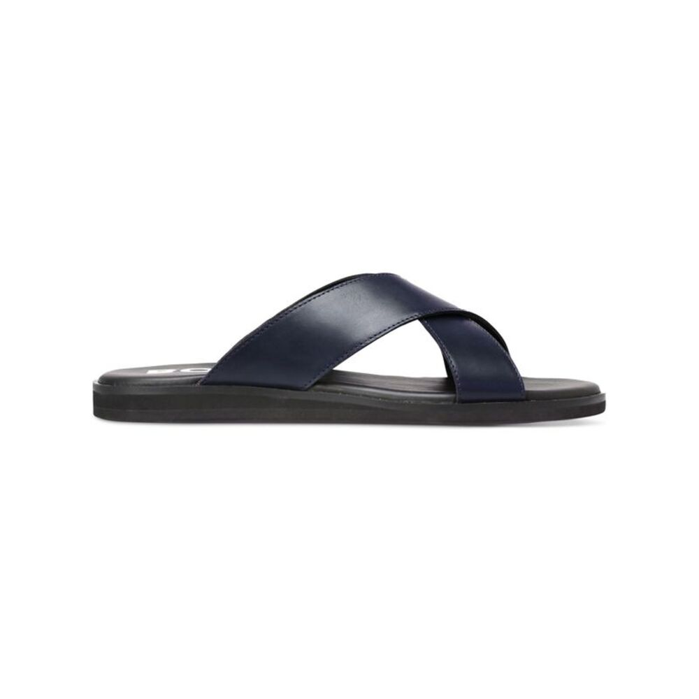 BOSS Mens Navy Cross Straps Darrel Toe Slip On Leather Slide Sandals Shoes 46